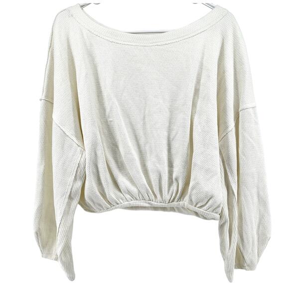 Free People We The Free Cuddle Bubble Blouse Crop Pointelle Raw Edge White M - Picture 2 of 6